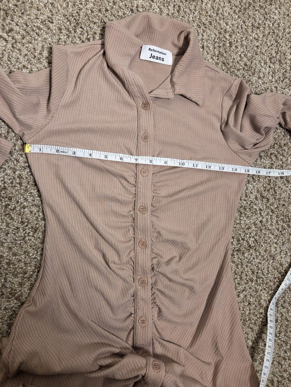 Reformation Amy Knit Dress Beige Tan Button Body Con Women's Small Long Sleeve - Picture 7 of 7